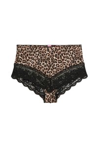 Slip alto in stampa leopardata con bordo in pizzo nero, caratterizzato da bordi scallop. Realizzato in tessuto morbido per il massimo comfort.