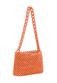 Borsa a tracolla arancione con una forma strutturata, una base piatta e un manico doppio realizzato con perline rotonde. Finitura liscia e lucida.