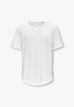Hvid kortærmet t-shirt lavet af blødt stof, med rund halsudskæring, en afslappet pasform og en afrundet søm med subtile syninger.