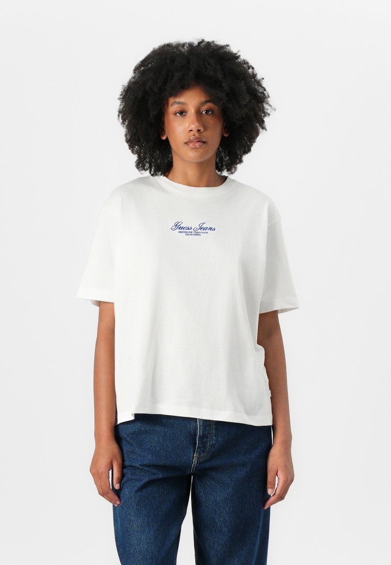 Guess Jeans SCRIPT TEE - T-Shirt print - pure white