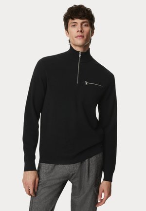 COTTON RICH FUNNEL NECK HALF ZIP - Jumper - black