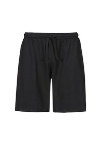 Pantaloni corti neri realizzati in tessuto traspirante, con una vita elastica dotata di cordoncino e una vestibilità comoda e rilassata.