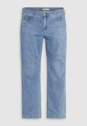 Svetlomodré džínsy z denimu so strihom priamo nohavíc, s piatimi vreckami, zapínaním na gombík a jemným vyblednutím. Odolná bavlnená látka.