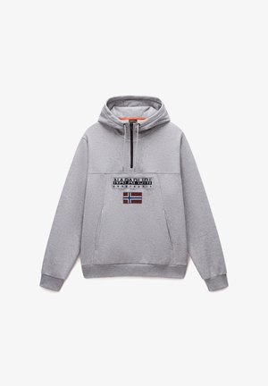 Felpa con cappuccio grigia chiara, con zip frontale, patch con logo e accento della bandiera norvegese. Realizzata in tessuto texturizzato con tasche a marsupio.