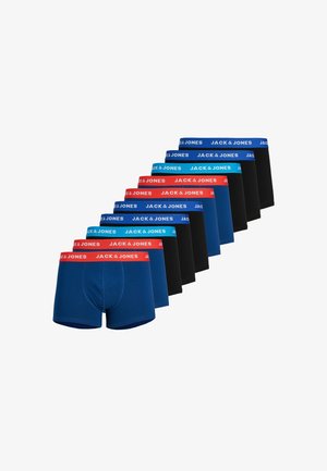 Set mit Herren-Boxershorts in Blau, Schwarz und Rot, mit elastischen Taillenbündchen und "JACK & JONES"-Markenlogo, aus glattem Baumwollstoff.