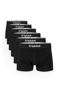 Zwarte boxershorts in een set van vijf, met een brede elastische tailleband met het "Spitzbub"-logo, gladde stof en strak model.