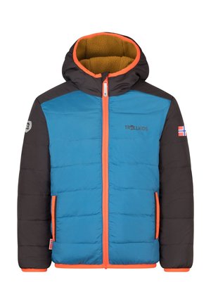 TROLLKIDS, KIDS SANDVIKA TURNOVER JACKET UNISEX - Fleece jacket - nordic blue black flame orange