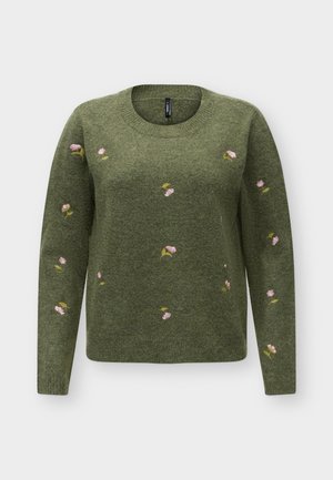 ONLY, ONLSHINE EMBROIDERY O NECK  - Пуловер - burnt olive/mel/flower body/beech/pale l/birch
