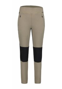 Lightweight, fitted pants in khaki with black knee panels, featuring two side zip pockets and a seamless waistband for comfort.