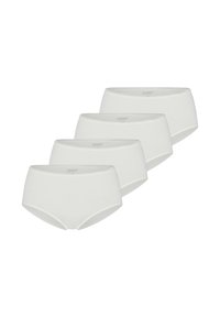 White cotton briefs set of four, featuring a high-waisted design with a smooth texture and subtle stitched detailing along the edges.