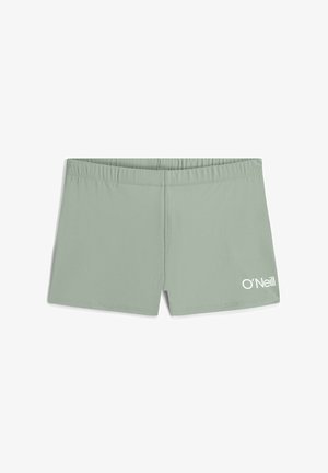 Lysegrønne badeshorts lavet af strækbart stof. Har elastik i taljen og et hvidt O'Neill-logo på nederste højre side.