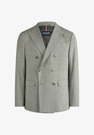 Grijze double-breasted pinstripe blazer met inkeping revers, vier knopen aan de voorkant, klepzakken en een borstzak van Hechter Paris.