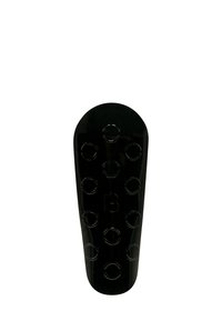 Schwarze Kunststoff-Schuhsohle mit abgerundetem oberen Teil, ausgestattet mit kreisförmigen Mustern und einer glatten Textur, die für Komfort und Unterstützung sorgt.