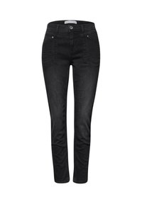 Černé džíny z denimu s úzkým střihem, vysokým pasem, pěti kapsami a jemnou texturou. Navrženy s klasickým střihem a zesíleným šitím.