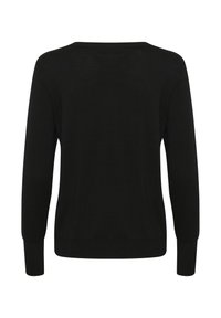 Pull noir à manches longues en maille avec poignets et bas côtelés, vu de dos.