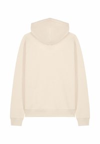 Hamac beige avec capuche, manches raglan et poignets côtelés. Tissu en coton lisse, design minimaliste sans logos ni motifs visibles.