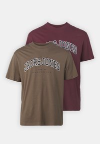 Jack & Jones JJECALEB VARSITY TEE O NECK 2 PACK - Majica kratkih rukava s printom - vineyard wine/brown