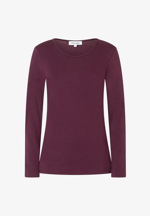 Langärmliges Oberteil aus weichem, burgunderfarbenem Stoff. Mit rundem Halsausschnitt und einer taillierten Silhouette mit sauberen Säumen. Schlichtes, einfarbiges Design.