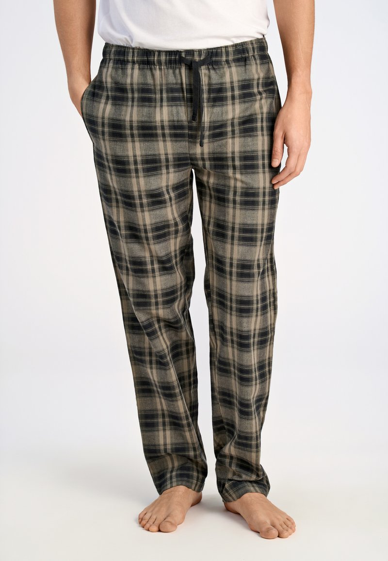 Geruite pyjamabroek in beige en zwart, met een elastische tailleband met koord, zijzakken en een relaxte pasvorm.