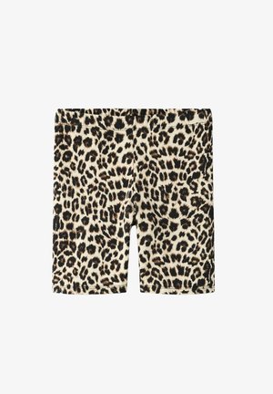 Shorts con stampa leopardata in tessuto morbido, dotati di una cintura elastica nera e un design aderente. Motivo marrone e nero ricco di dettagli.