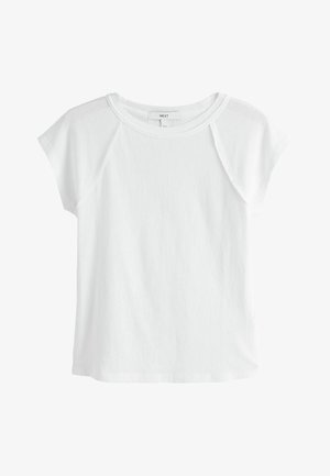 Tricou alb cu mâneci scurte raglan și decolteu rotund, cu eticheta „NEXT” pe partea interioară a gulerului.