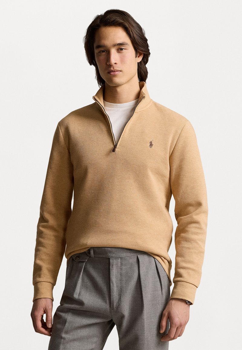 Polo Ralph Lauren DOUBLE-KNIT QUARTER-ZIP PULLOVER - Hosszú ujjú felső - classic camel heather