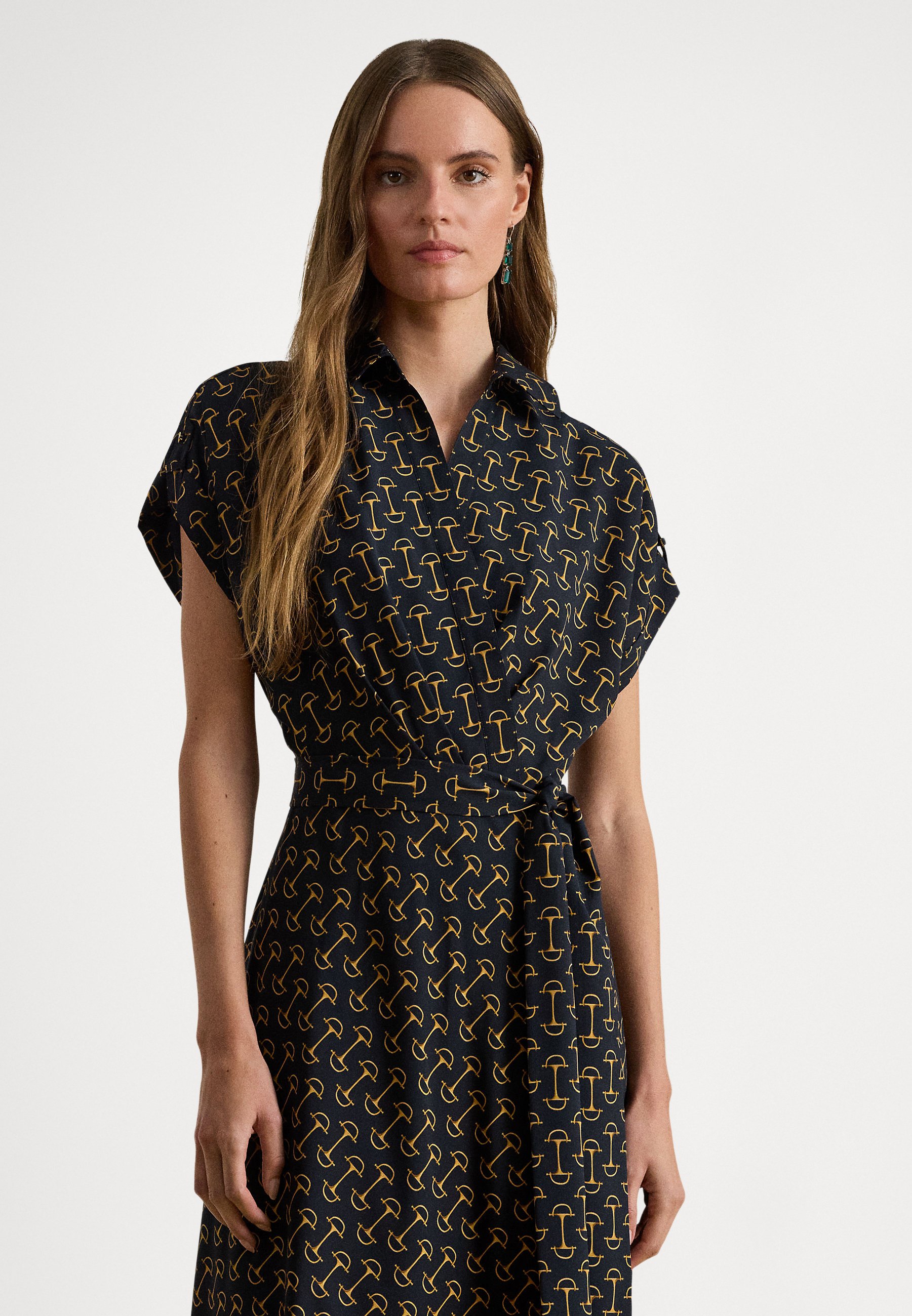 Lauren Ralph Lauren GEO-PRINT BELTED CREPE DRESS - Day dress - navy/dark  blue - Zalando.ie