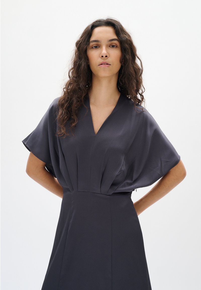 grey denim dress Wrap Dress SOPHIE, Elegant Midi Dress in Dark Blue – AYANI