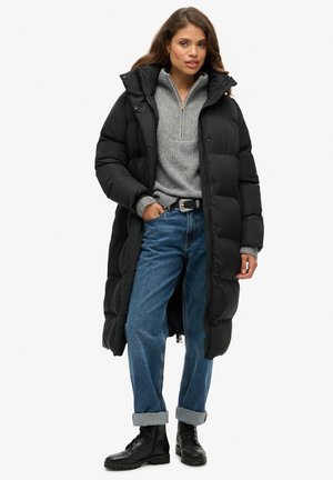 Superdry & Co LONGLINE HOODED PUFFER - Manteau d'hiver - black