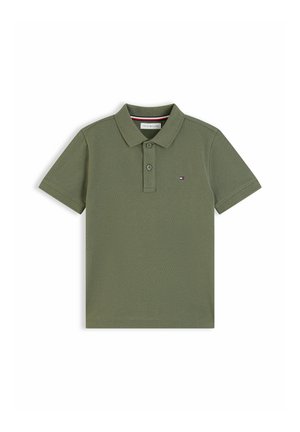 Olivengrøn kortærmet polo med to knapper og lille Tommy Hilfiger-logo på venstre bryst.