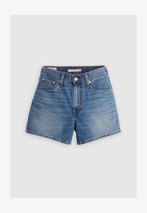 Denim lühikesed püksid klassikalises sinises. Omab kõrget vöökohta, viit taskut ja vastanduvat õmblust. Sile tekstuur kergelt kulunud efektiga.