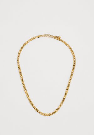 Kuldne kett, millel on omavahel ühendatud lingid, sile tekstuur ja klambri sulgur. Omab reguleeritavat pikkust, et kohandada sobivust.