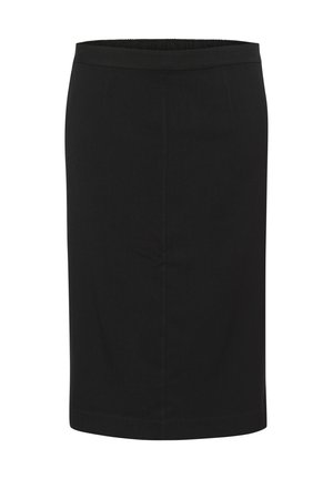 Falda lápiz negra con una cómoda cintura elástica, textura suave y un diseño minimalista sin patrones visibles ni sistemas de sujeción.