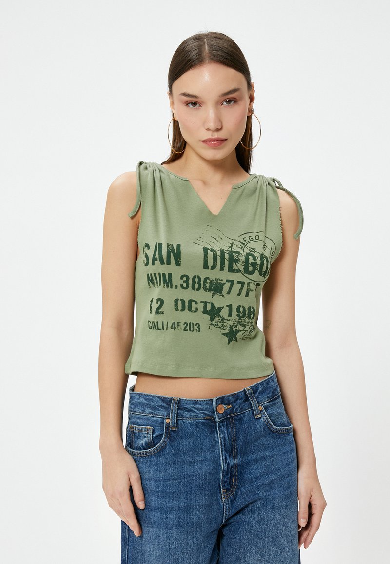 Koton V NECK TANK - Top - khaki