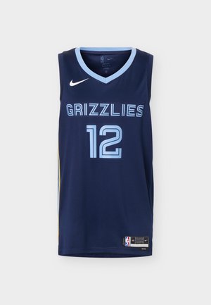 Tmavomodrý basketbalový dres Memphis Grizzlies so svetlomodrou lemovkou, číslom 12, logom Nike a štítkami NBA na spodnom okraji.