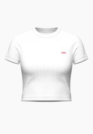 Valkoinen lyhythihainen ribbikankainen cropped-t-paita. Siinä on pyöreä pääntie ja punainen "LEVI'S" -logo vasemmassa rintakohdassa.