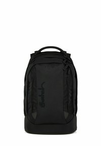 Schwarzer Rucksack aus einem eleganten, langlebigen Material. Verfügt über mehrere mit Reißverschluss verschlossene Fächer, gepolsterte Träger und einen strukturierten Boden für Stabilität.