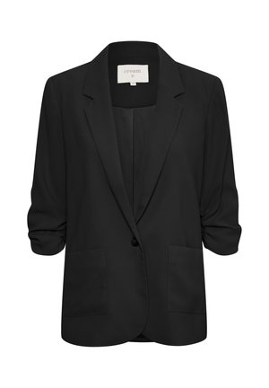 Zwarte blazer met geronde revers, gerimpelde mouwen, sluiting met één knoop en twee voorzakken, maat 38 van het merk Cream.