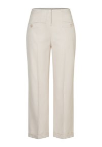 Beige, high-waisted, rechtbenige broek met een voorplooi, met knopen gesloten zijzakken en een omslagzoom.