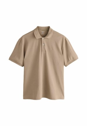 Beige polo t-shirt lavet af glat bomuld, med klassisk krave, to knapper, korte ærmer og et lille broderet logo på brystet.