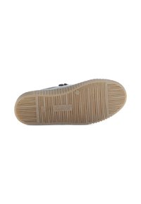 Gabor schoenzool, rubber met een getextureerd beige oppervlak, voorzien van groeven en een logo. De rand is iets verhoogd met horizontale lijnen.