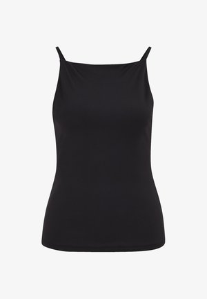 Maiou negru mulat, fără mâneci, cu bretele subțiri și decolteu drept.