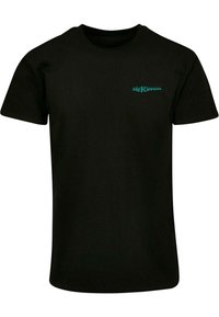 Sort bomulds T-shirt med korte ærmer, der har turkis tekst "DIE FLIPPERS" på brystet. Simple, ucharmerende design.