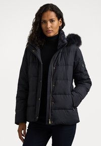 Lauren Ralph Lauren FAUX-FUR-TRIM HOODED DOWN COAT - Pūkinė striukė - dark navy