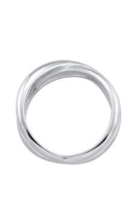 Anello in argento con una superficie liscia e lucida, caratterizzato da un design continuativo e attorcigliato, che mette in evidenza una forma arrotondata e senza solutioni di continuità.