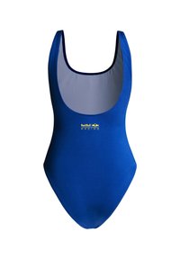 Μπλε ολόσωμο μαγιό με βαθύ λαιμόκοψη τύπου scoop και κίτρινο λογότυπο "Red Bull Racing" στο κέντρο μπροστά.