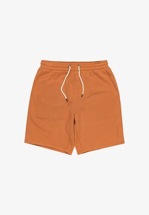Orange bomulds-shorts med elastisk talje og snor. Har sidelommer og et subtilt prægede logo foran.