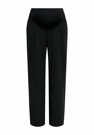 Pantalon de maternité noir avec une taille haute et élastique et des jambes droites et larges, conçu pour le confort et le soutien.
