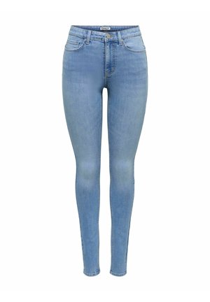 Lysblå skinny jeans med høj talje, denim materiale, fem-lommer design og subtil afblegning på stoffet.