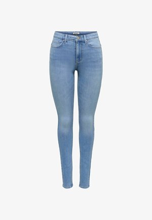 Lysblå skinny jeans med høj talje, denim materiale, fem-lommer design og subtil afblegning på stoffet.